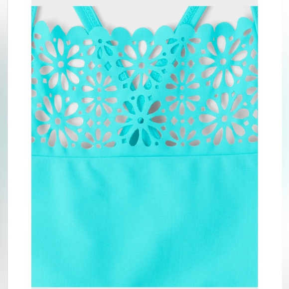 Aqua Ruffle Kids Tankini Set - Picture 2 of 3